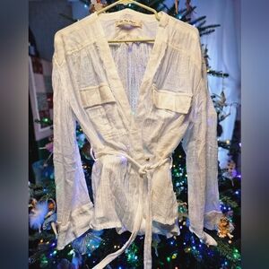 We The Free By Free People White/ Cream Gauze Jacket/ Shirt